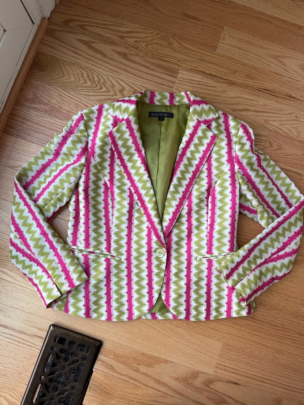 Lafayette 148 Pink Green Striped Statement Blazer Size 8
